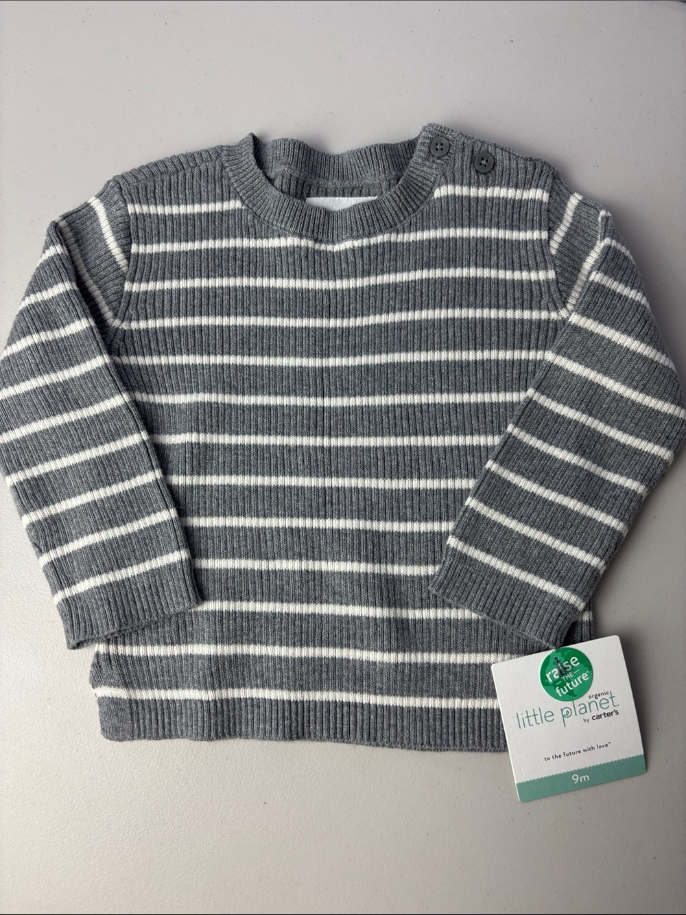 NWT Carter's Little Planet Gray & White Striped Baby Sweater